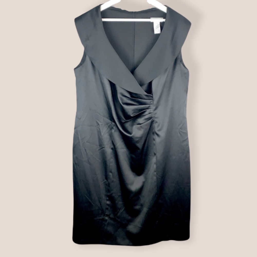 Jessica London Plunge Neck Ruched Sleeveless Dress